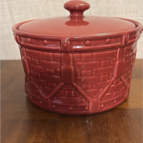 Longaberger Red Ceramic Basket Weave Canister - Picture 3 of 5